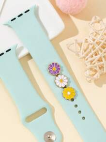 3 pièces/set Décoration d'ongle en fleurs de marguerite de couleur fraîche, naturelle et passionnée, compatible avec le bracelet Apple avec bouton décoratif pour bracelet de montre en silicone 38/40/41/42/44/45/49 mm, compatible avec le bracelet 9/8/7/6/5/4/3/2/1/SE. Bijou décoratif pour homme et femme, décoration d'amour
