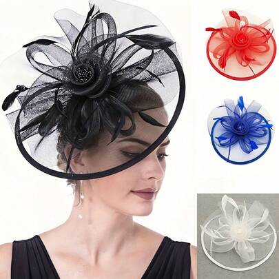 Cappello elegante da donna in stile retrò con imitazione di piume e rete, adatto per tè, balli, corse e eventi formali, accessorio per capelli