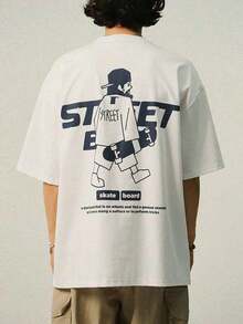 Men's Letter Printed White Casual Short Sleeve T-Shirt, Summer,Graphic Tees - 白色 - 查看 1