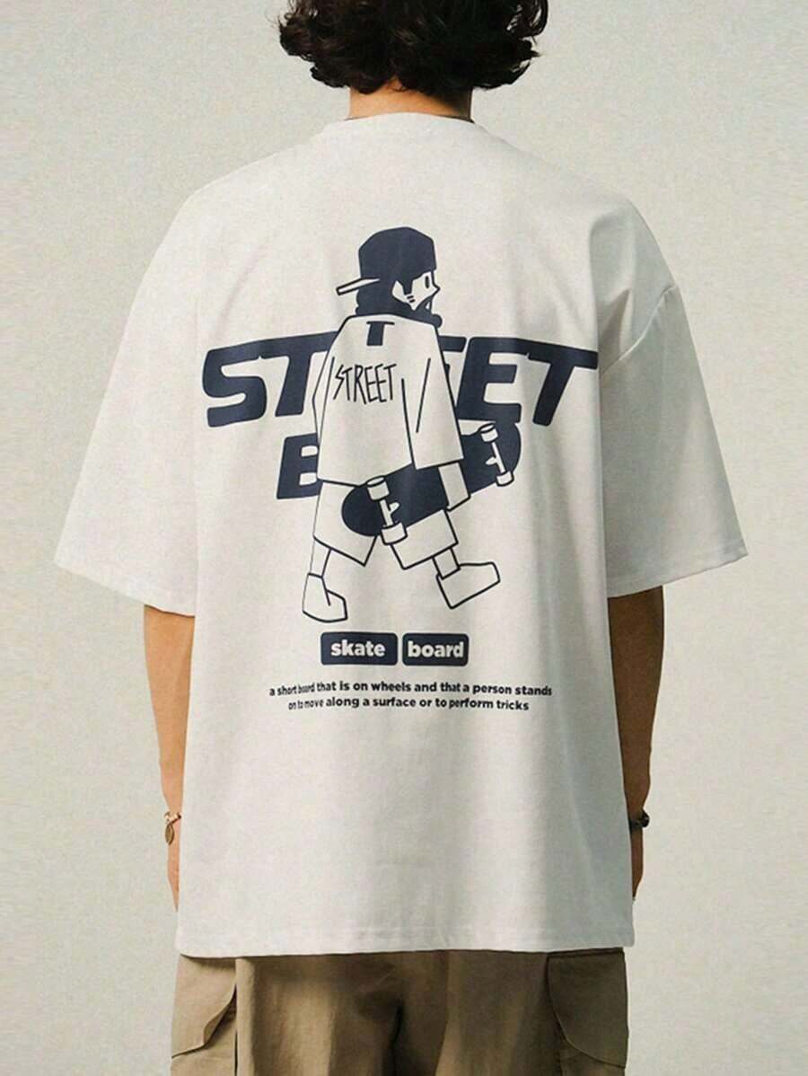 Men's Letter Printed White Casual Short Sleeve T-Shirt, Summer,Graphic Tees - 白色 - 查看 1