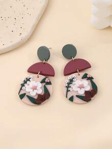 1 对手工彩色 3D 花卉图案自然主义风格女士耳环，时尚优质珠宝，适合派对、日常佩戴和送礼 - 彩色 - 查看 2