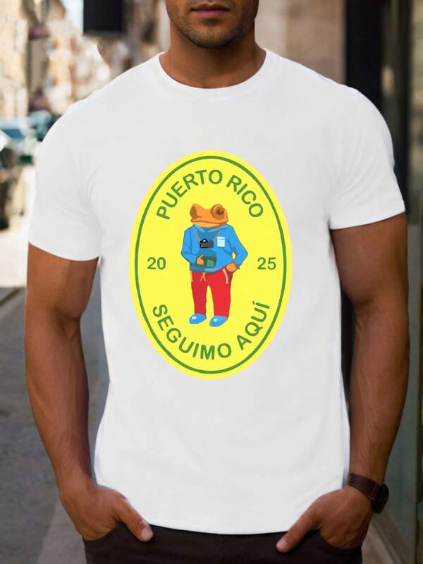 Camiseta con gráfico de rana de Puerto Rico, cuello redondo para hombre, 220 g/m², algodón puro de verano, manga corta (1 pieza)