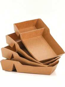 10/20pcs Disposable Kraft Paper Food Tray Boats With Dip Pocket, Rustic French Fries Box With Compartment Holder For Ketchup, Sauce, Perfect For Birthday Parties, Gatherings, Food Trucks, And Restaurants, Trays For Serving Food