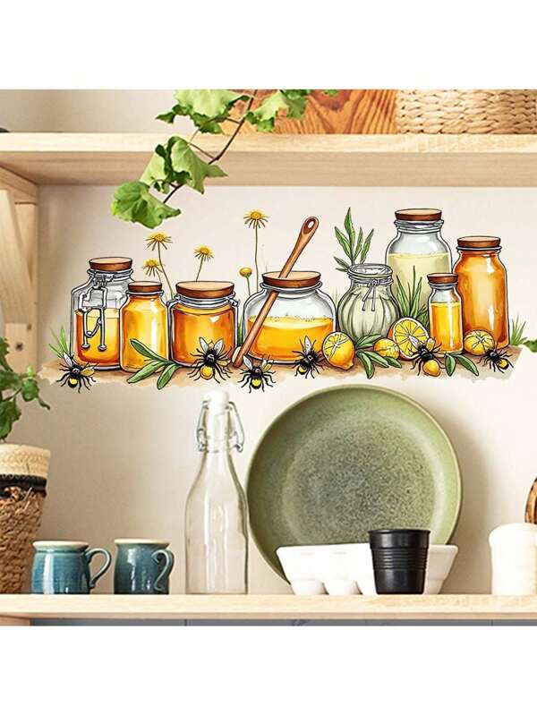 Kitchen Stickers/Decoration Stickers Lemon And Bee Stickers Waterproof And Dustproof Stickers, 1 Piece Pvc Material Removable Wear-Resistant Stickers, Suitable For Kitchen Decoration, Wall Decoration, Restaurant Decoration, Interesting Birthday Gifts, Graduation Gifts, Make Your Home A New Look
