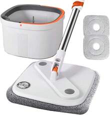 Mop Giratorio 360º – Sistema con Separación Automática de Agua Limpia y Sucia – Incluye 2 Repuestos de Microfibra – Cubeta Compacta con Drenaje y Cepillo Interno – Limpieza Rápida (Gris Claro) - Gris Claro - Ver 3