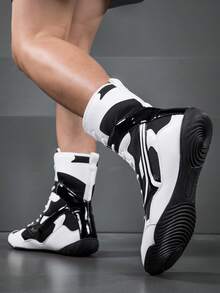 TOLLN 1 双男式拼色超细纤维皮革和网眼室内健身防滑拳击训练鞋，适合所有季节的健身房 - 白色 - 查看 6