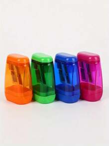 1 pièce Taille-crayon manuel à double trou avec couvercle de protection, structure en acier, antidérapant, lisse, convient pour une utilisation scolaire et de bureau