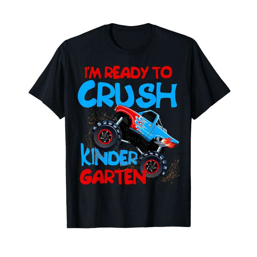 Camiseta con diseño de monster truck para el primer día de preescolar para niños, regalos para bebés - Negro - Ver 1