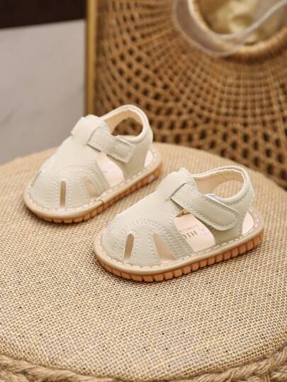 Yibubu Beige Infant Sandals,Male And Female Babies The Same Style,Baotou Hollow Design,Soft Rubber Sole Non-Slip,Flat Sandals For Newborn