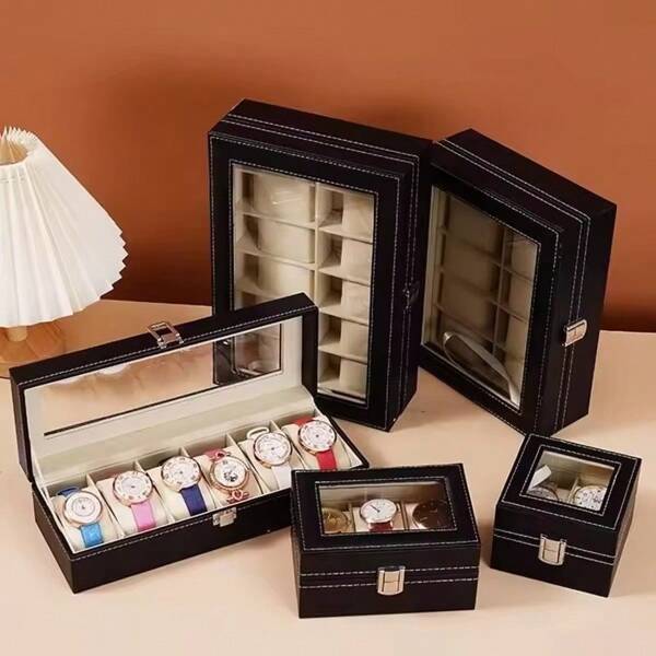Organisateur de boîtier d'affichage de montre de style classique - Boîte de rangement pour bijoux avec dessus en verre pour hommes et femmes - Plusieurs fentes disponibles pour l'organisateur de rangement pour femmes Essentiels de voyage Retour à l'école