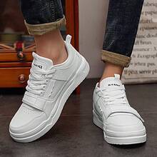 WANWEISI Chaussures de skateboard pour hommes - Chaussures de skate style bas, motif de litchi en boucle et crochet, baskets plates décontractées - Chaussures plates blanches unies pour hommes - Chaussures - Bottes de sport - Chaussures blanches - Chaussures pour hommes - Convient aux activités quotidiennes, aux loisirs extérieurs et plus encore - Blanc - Voir 9