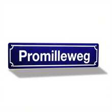 1 Stück Vintage "Promilleweg" Metallschild, 40,64 x 10,16 cm, blau mit weißer Beschriftung - wasserfeste Eisenwandkunst, einfach aufzuhängen, ideal für Zuhause, Outdoor und Feiertags-Dekoration, Metall Wandkunst Dekoration