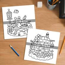 TINY TOWN: Coloring Book For Adults Featuring Cute Cozy Daily Activities For Relaxation (Cozy Spaces Coloring),Back To School,School Supplies