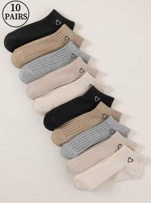 10/15 Pares de Meias Coloridas de Coração para Tornozelo, um Acessório Essencial para Garotas, Estilo Doce Japonês, Uso Diário Versátil, Design Baixo, Antiderrapante e Hipoalergênico, Meias Confortáveis e Respiráveis para Mulheres