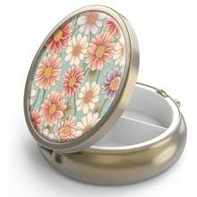 HION Hộp đựng thuốc Hộp đựng thuốc có gương Hộp đựng thuốc nhỏ 3 ngăn cổ điển để đựng trong ví hoặc túi Hộp đựng thuốc tròn nhỏ bằng đồng trang trí bằng kim loại đựng thuốc Vitamin Quà tặng độc đáo - Nhiều màu - Xem 9