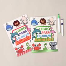 Livro de Colorir Educacional em Espanhol Idades 3+ - Aprenda Animais, Frutas, Legumes com Papel Grosso, Desenho Fácil e Atividade de Rabiscar, De Volta às Aulas, Material Escolar