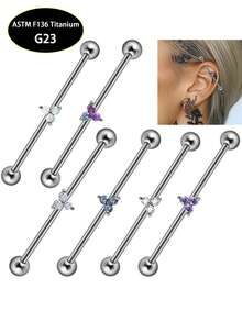 1 pieza Barra industrial de titanio F136 con accesorios desmontables, triángulo de ópalo de zirconia, joyería de perforación de titanio G23 14G para transversal - Multicolor - Ver 1