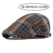Boina para hombre, Gorra tipo "Newsboy" con estampado a cuadros británico, Gorra tipo "Newsboy" retro elegante, Gorra ajustable y transpirable unisex