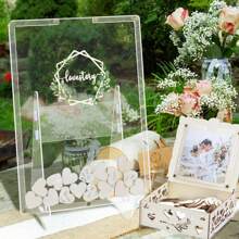2025Hot SaleAerWo Wedding Guest Book, Guest Book Wedding Reception, Acrylic Guest Book Drop Box With Stand, Plywood Box, Wooden Hearts And Marker Pen, Wedding Signs Ceremony And Reception