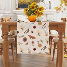 Autumn Season Table Runner, Fall Leaves Pumpkin Flower Family Kitchen Dining Table Decor, Thanksgiving Harvest Festival Decoration And Home Accessories