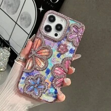Ốp lưng TPU họa tiết hoa 3D tối giản cổ điển, cá nhân hóa, đính đá lấp lấp lánh và mạ điện, tương thích với iPhone 14, 14 Pro, 14 Plus, 14 Pro Max, 15, 15 Pro, 15 Pro Max, 16, 16 Pro, 16 Plus, 16 Pro Max, 17, 17 Pro, 17 Air, 17 Pro Max - Hồng - Xem 2
