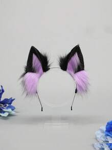 Fluffy Plush Faux Animal Ear Headband, Cute Anime Cosplay Wolf, Lynx, Bobcat Ears Hair Accessory