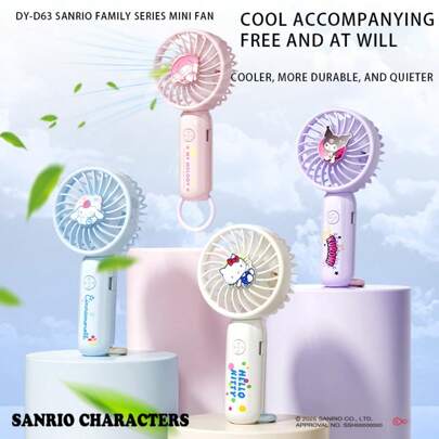 Sanrio Cute USB Mini Fan Three Speed Adjustment Super Strong Wind Power Portable Handheld Fan Rechargeable Cute Fashion Cartoon Portable Mini Fans Small Electric Fan Hanging Ring Handheld Fan Student Dormitory Small Gifts