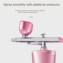 Portable Spray Gun With Air Compressor, Single Action Spray Gun For Nail Art, Crafts, Cake Decorating - Pink - View 6