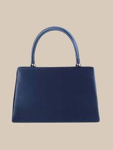 1pc Premium Satin Clutch Bag With Elegant Crystal Bowknot Decor, Suitable For Handheld, Tote, Shoulder Or Crossbody Carry, Ideal For Wedding, Party, Prom, Evening Events - Navy Blue - View 4