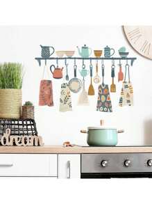 Kitchen Stickers/Decorative Stickers Kitchen Tableware Apron Bag Hanging Stickers Waterproof And Dustproof Stickers, 1 Piece Pvc Material Removable Wear-Resistant Stickers, Wall Stickers 23.6*15.7 Inches, Suitable For Kitchen Decoration, Wall Decoration, Restaurant Decoration, Interesting Birthday Gifts, Graduation Gifts, Make Your Home A New Look