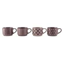 4 Pack Stacking Mugs, Purple Hearts, Purple Checkered And Purple Squiggles 11.1 Fl Oz, Stoneware - 1 - View 2