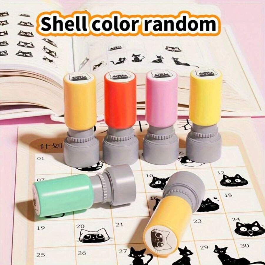 Reusable Cat Themed Stamp, Cute Expression Seal, Small Cat Mark, Teacher's Reward Stamp, Black Ink, Random Shell - one-size - View 1