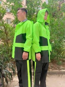 1 套优质加厚双层透气雨衣和裤子，骑行/徒步旅行，带帽，反光条，防水 - 綠色 - 查看 3