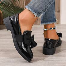 女士时尚蝴蝶结装饰乐福鞋 - 透气天鹅绒一脚蹬鞋，厚底适合所有季节