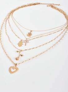 1 colar multicamadas com pingente exclusivo de cruz, palmeira, rosa e coração, adequado para uso diário feminino, festa, presente de feriado
