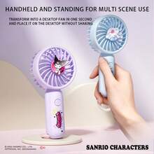 SANRIO 可爱USB迷你风扇，3档风速可调，超强风力，便携式手持风扇，可充电，时尚卡通设计，小巧迷你电风扇，带挂环，学生宿舍小礼物 - 彩色 - 查看 4