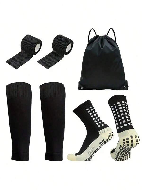 4 pièces/set Ensemble de sport, Chaussettes antidérapantes avec points de colle, Cache-mollet, Bandeau harnais, Sangle de sport, Sac à dos à cordon, Équipement de sport convenant au football, au basketball, Ensemble d'équipement d'entraînement