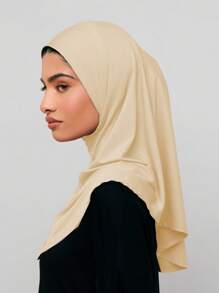 1 Stück einfarbige Frauenkopfbedeckung, modisch vielseitig bequemer Polyester Plissee Kopftuch, praktisches Kopftuch, Tudong, sofort lange Khimar Hijab, geeignet für den täglichen Gebrauch, alle Jahreszeiten