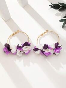 1 对 2025 春夏新款设计白色面料 Ditsy 花卉圈形耳环，个性化清新田园风格 Ditsy 花朵耳环 - 白色 - 查看 4