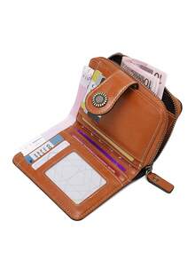 MIYIN 复古镂空对折女士钱包，时尚多功能短款钱包，拉链手拿包，便携商务休闲风格，带卡槽和拉链口袋，可装信用卡/身份证/现金，女士生日/周年纪念礼物 - 棕色 - 查看 5