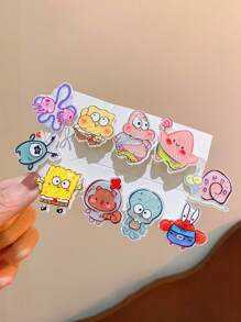 SPONGEBOB Attache-cheveux mignon en forme de cœur girlish avec Katong SquarePants, pince à cheveux en acrylique, franges, cheveux abimés, pince latérale pour enfants, accessoire pour cheveux, pinces à griffes, pinces à cheveux, barrette, pinces à cheveux