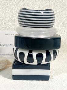 1件波西米亚风黑白树脂手镯，几何条纹宽C形块设计，质地光滑，适合度假、日常佩戴，四季皆宜（手工制作，尺寸误差3毫米/0.11英寸，轻微油渍属正常现象） - 彩色 - 查看 4