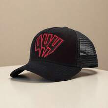 字母卡车司机帽高街嘻哈黑星棒球帽休闲户外网眼可调节爸爸帽男女款 - 黑與白 - 查看 1