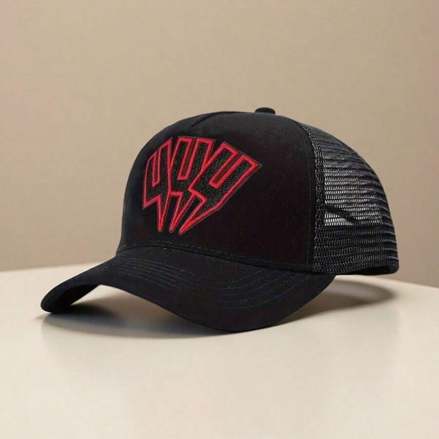 字母卡车司机帽高街嘻哈黑星棒球帽休闲户外网眼可调节爸爸帽男女款 - 黑與白 - 查看 1