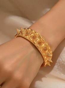 1 pièce Bracelet manchette style punk avec rivets et pointes, bracelet bangle unisexe avec rivets dorés, pour un port quotidien, les fêtes, les festivals de musique