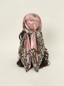 1条女士90厘米方形丝巾，新款豹纹链条印花头巾，时尚百搭，适合街舞、派对、骑行、手链、头带、领巾等场合，丝滑质感，日常佩戴亦可作装饰，四季皆宜，亦可作睡帽。 - 淺粉色 - 查看 4