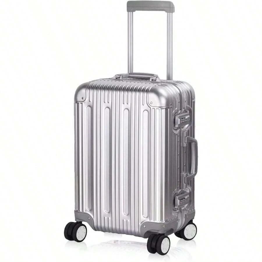Equipaje de mano TRAVELKING todo de aluminio con candados TSA, carcasa rígida de metal frío y con ruedas giratoras (Plata, 20 pulgadas) - Plateado - Ver 1