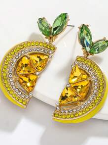 新款时尚个性高档锆石镶嵌钻石柠檬吊坠耳环，欧美风格水果耳环，适合女士日常佩戴和送礼 - 黃色 - 查看 3