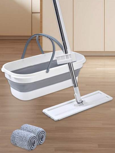 360° Swivel Home Cleaning Flat Mop Set - Self-Wringing Hands-Free Floor Cleaner With 1/2 Reusable Microfiber Pads, Scrubber & Water Scraper - Wet/Dry/Dust Mop For Hardwood, Laminate, Tile, Vinyl Floors - Stainless Steel Handle & 36cm Head Multi-Surface System