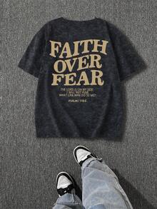 Teenage Boys' Bold Graphic T-Shirt, Inspirational Short Sleeve Print, Street Style, Retro - Black - View 1